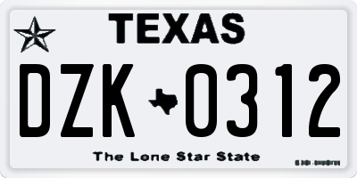TX license plate DZK0312