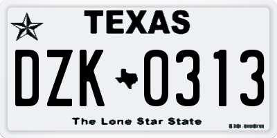 TX license plate DZK0313