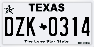 TX license plate DZK0314