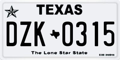 TX license plate DZK0315