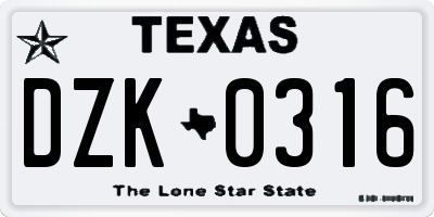 TX license plate DZK0316