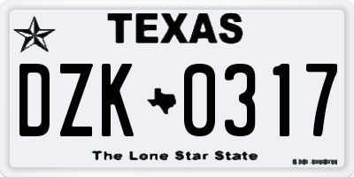 TX license plate DZK0317