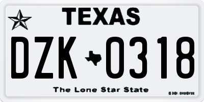 TX license plate DZK0318