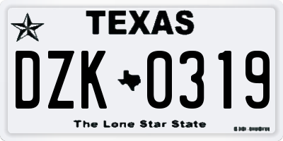 TX license plate DZK0319