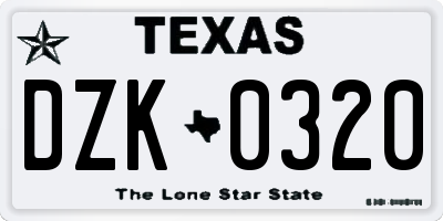 TX license plate DZK0320