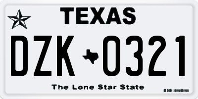TX license plate DZK0321