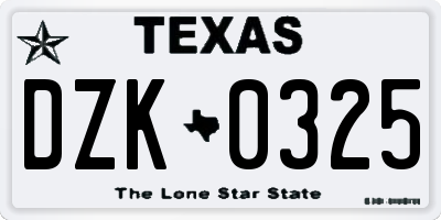 TX license plate DZK0325