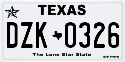 TX license plate DZK0326