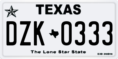 TX license plate DZK0333
