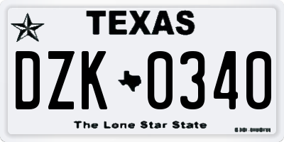 TX license plate DZK0340
