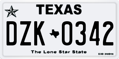 TX license plate DZK0342