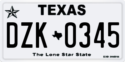 TX license plate DZK0345