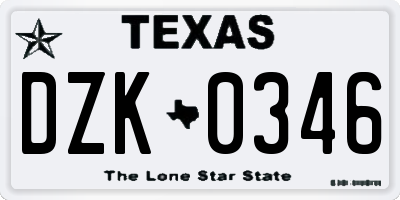 TX license plate DZK0346