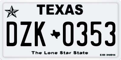 TX license plate DZK0353