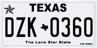 TX license plate DZK0360