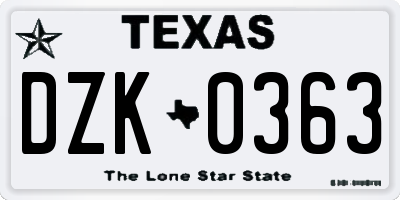 TX license plate DZK0363
