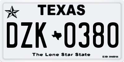 TX license plate DZK0380