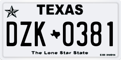 TX license plate DZK0381