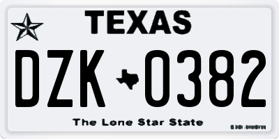 TX license plate DZK0382