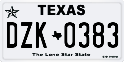 TX license plate DZK0383