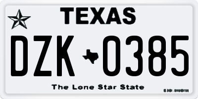 TX license plate DZK0385
