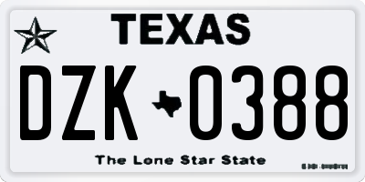 TX license plate DZK0388