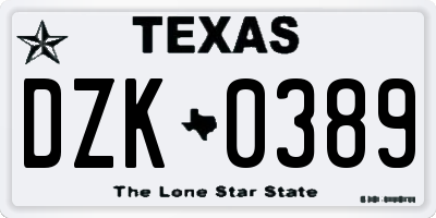 TX license plate DZK0389
