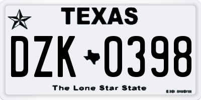 TX license plate DZK0398