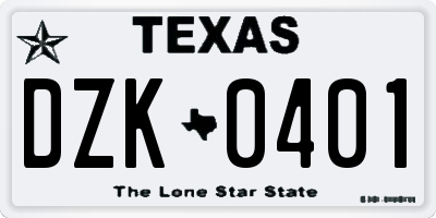 TX license plate DZK0401