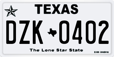 TX license plate DZK0402
