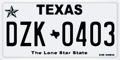 TX license plate DZK0403