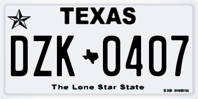 TX license plate DZK0407