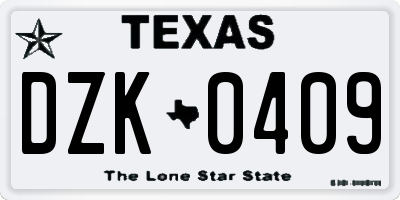 TX license plate DZK0409