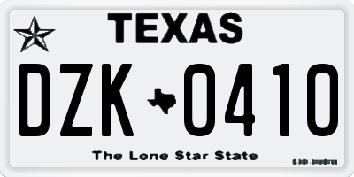TX license plate DZK0410