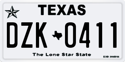 TX license plate DZK0411
