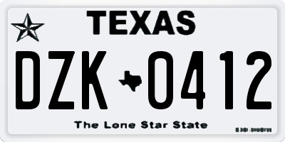 TX license plate DZK0412