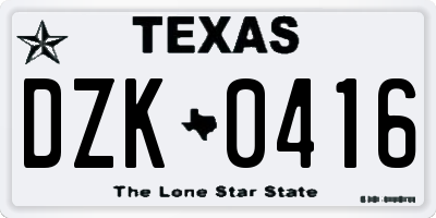 TX license plate DZK0416