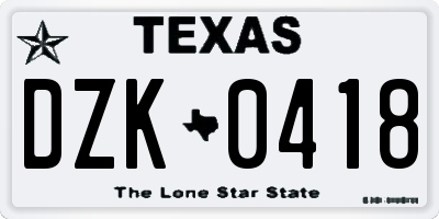 TX license plate DZK0418