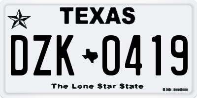 TX license plate DZK0419