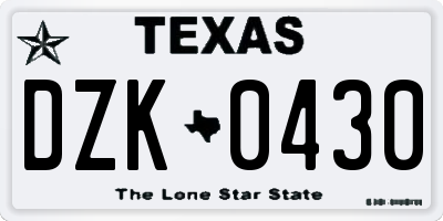 TX license plate DZK0430
