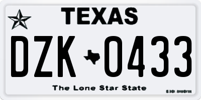 TX license plate DZK0433