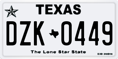 TX license plate DZK0449