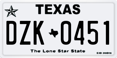 TX license plate DZK0451