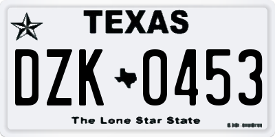 TX license plate DZK0453