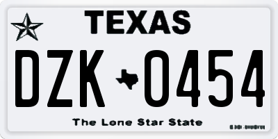 TX license plate DZK0454
