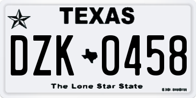 TX license plate DZK0458