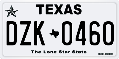 TX license plate DZK0460