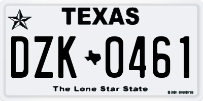 TX license plate DZK0461