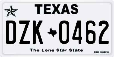 TX license plate DZK0462