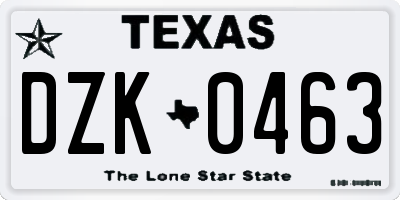 TX license plate DZK0463